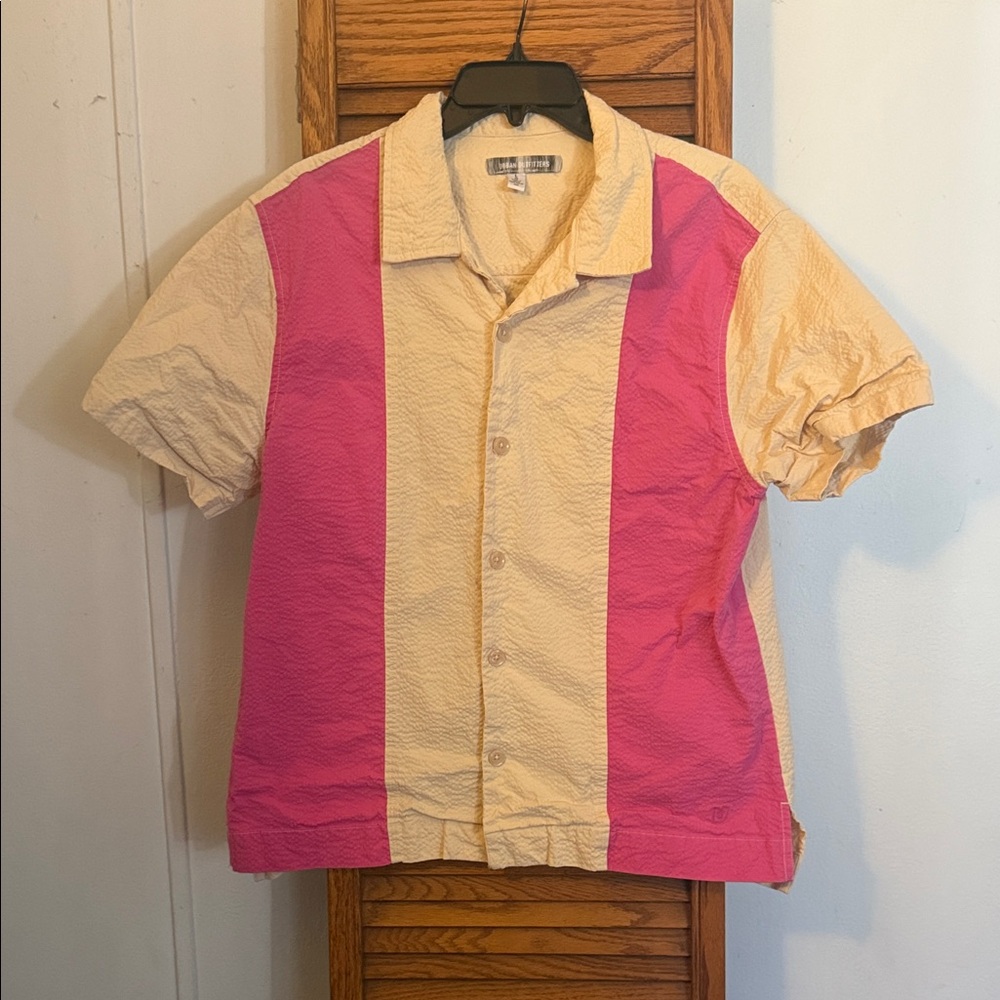 Urban Outfitters Pink and Cream Casual Button Down Shirt
